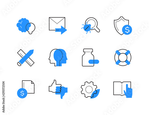 Business development and protection color icons set