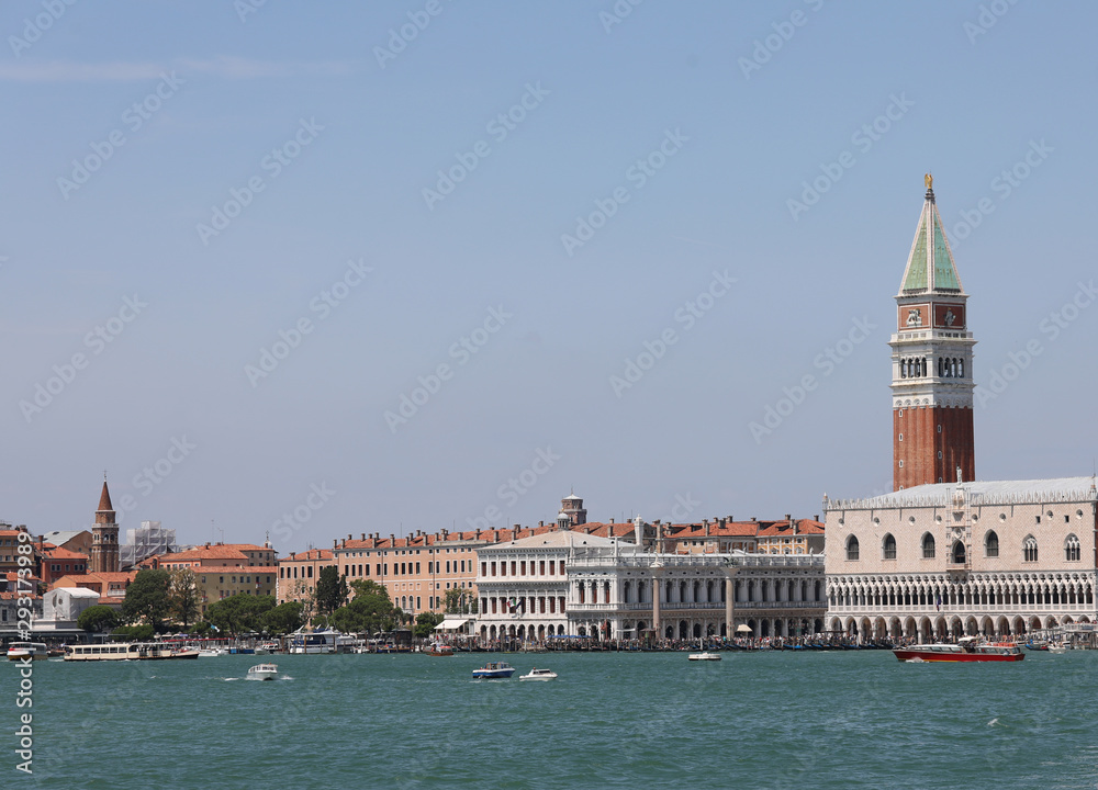 Bell tower of St Mark and the Ducal Palace in Venice in Italy