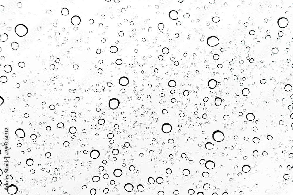 Rain drops on window glasses surface Natural Pattern of raindrops. Natural pattern of raindrops on white background for your design.