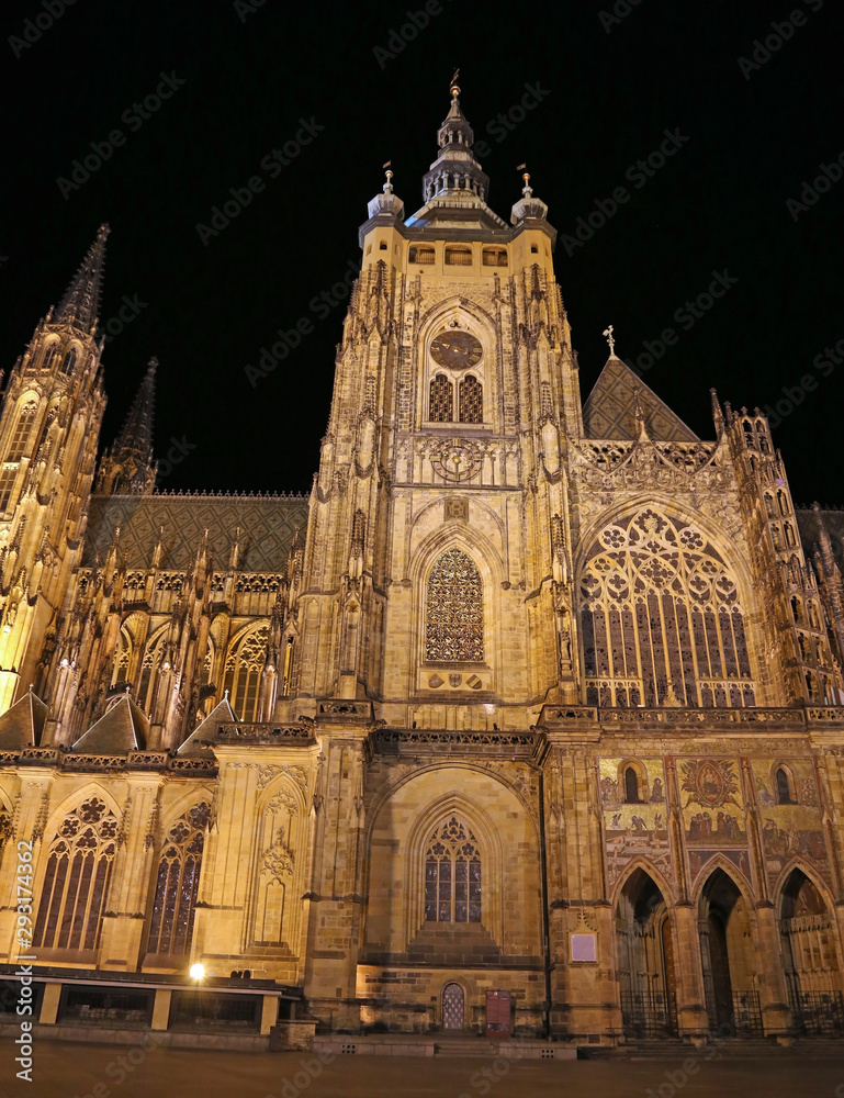 Saint Vitus Cathedral in Prague in Czech Republic by night