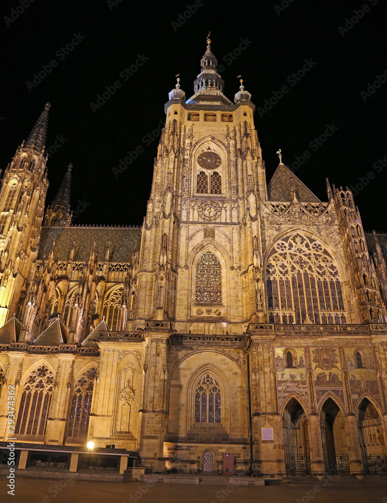 Saint Vitus Cathedral in Prague in Czech Republic by night Saint Vitus Cathedral in Prague in Czech Republic by night