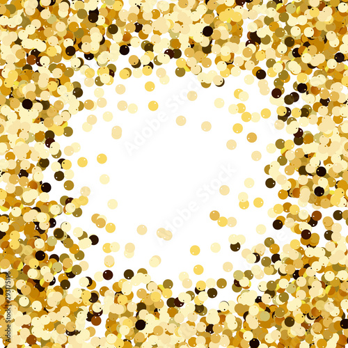 Gold sequins isolated on white background. Gold confetti.