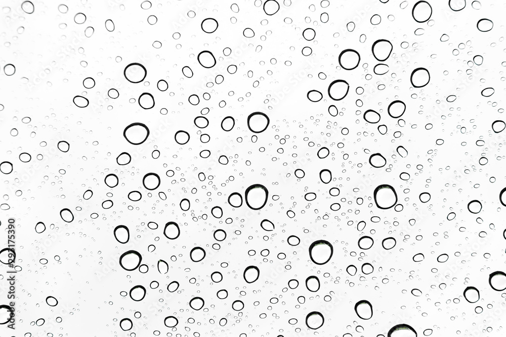 Rain drops on window glasses surface Natural Pattern of raindrops. Natural pattern of raindrops on white background for your design.