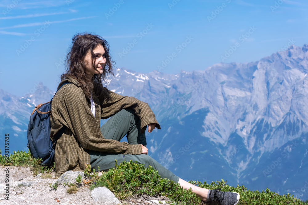 Girl and mountains.