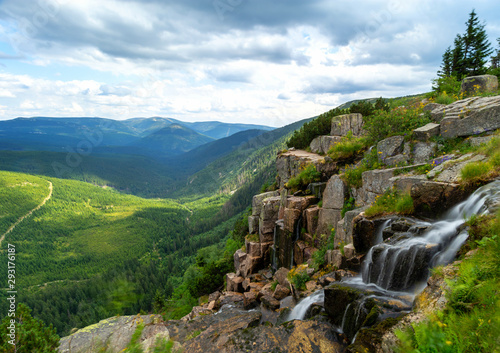 Pancavsky waterfall in Krkonose mountain in Czech Republic photo
