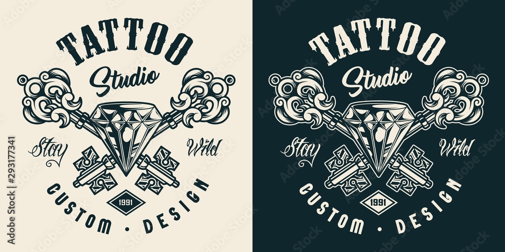 Fototapeta premium Tattoo salon monochrome label
