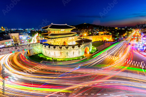 Traffic of Changanmun Gate Hwaseong Fortress in Suwon,South Korea