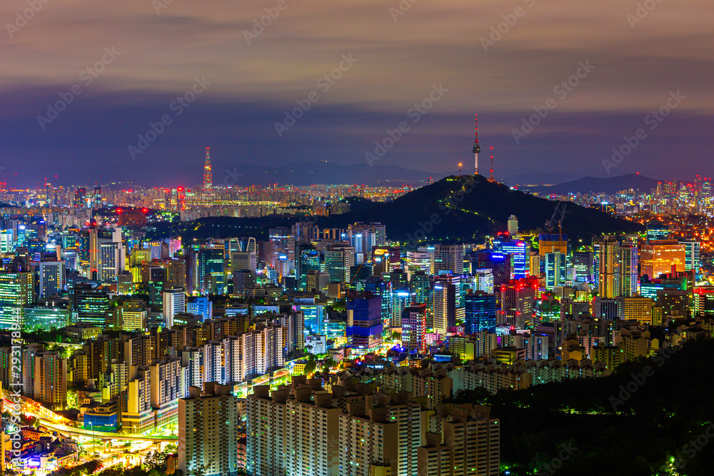 Twilight and  Skyline of Seoul viewpoint from Ansan mountain in Seoul,South Korea