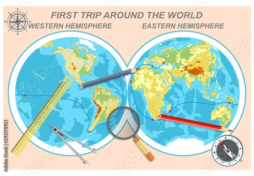 Fototapeta Naklejka Na Ścianę i Meble -  Vector map of the world. Oceans and continents on a flat projection.