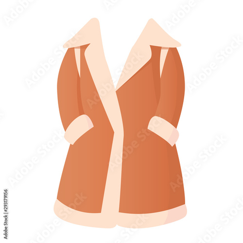 Winter fashionable warm sheepskin coat for women. Color beige with a light collar. Modern and elegant style. Vector isolated illustration.