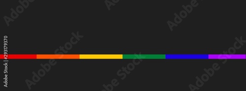 Thin line in LGBT flag colors on dark background. Symbol lesbian, gay, bisexual, transgender rainbow flag. Poster, card, banner, background