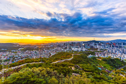 Autumn and viewpoint of Seoul downtown , Seoul Tower and lotte Tower in Seoul,South Korea