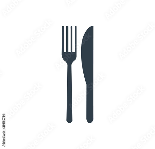 Fork and knife line art icon. Isolated white background.