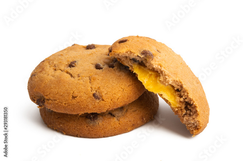 chocolate chip cookies with orange cream isolated