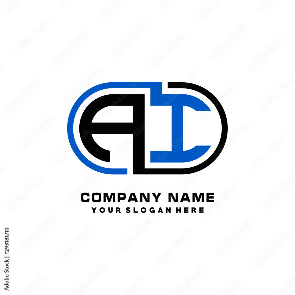 AI initial letters looping linked oval elegant logo blue, black AI initial letters looping linked oval elegant logo blue, black