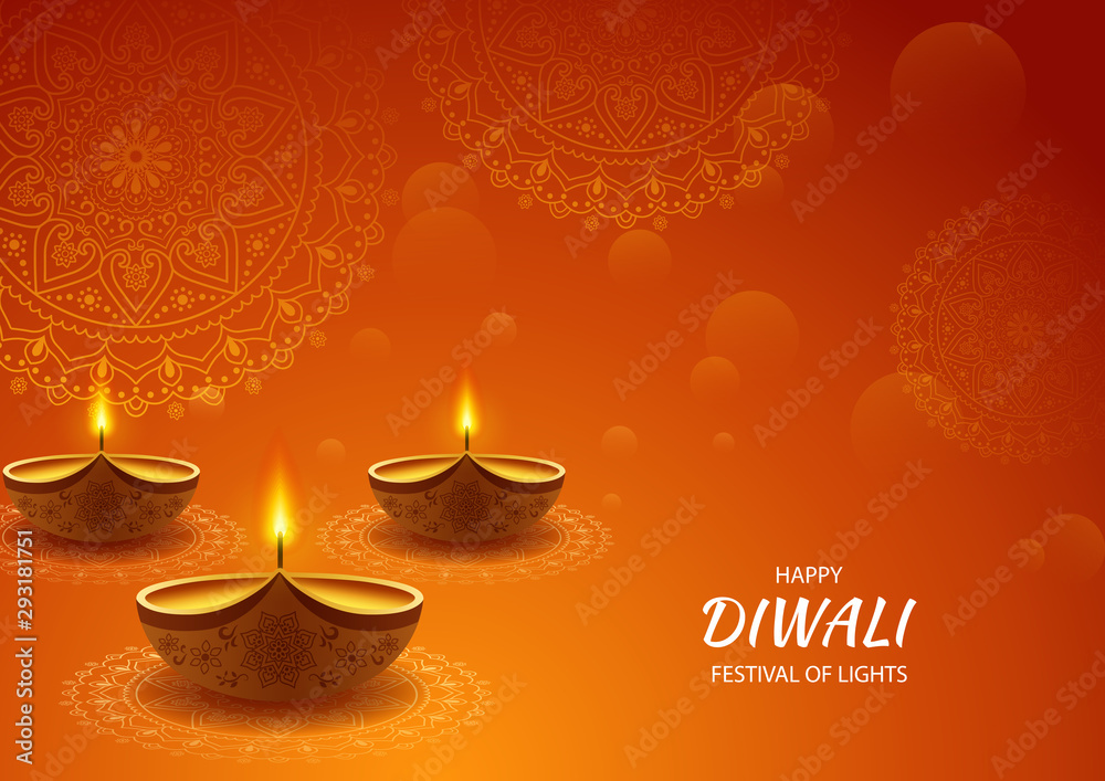 Beautiful, Happy Diwali festival of light background. Vector illustration