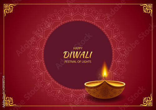 Diwali Hindu festival greeting card. Vector illustration