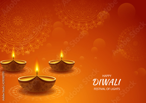 Beautiful, Happy Diwali festival of light background. Vector illustration