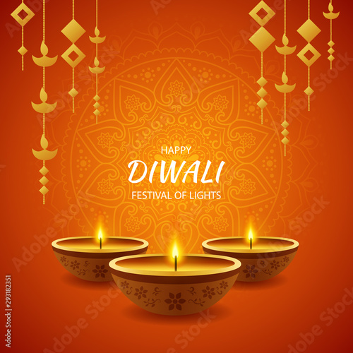 Happy Diwali festival of light celebration. Vector illustration