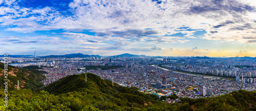 Panoramic Skyline of Seoul viewpoint from yongmasan mountainz