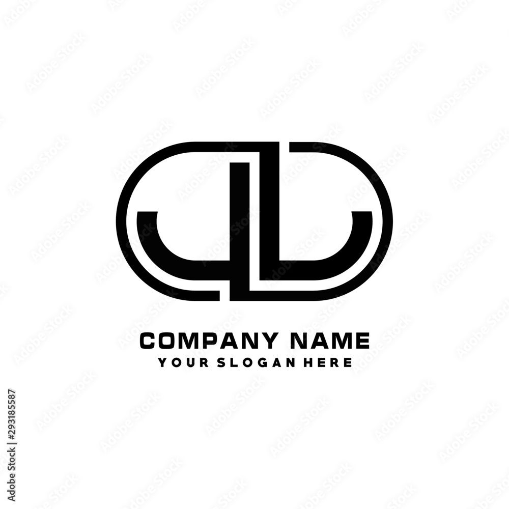 JL initial letters looping linked oval elegant logo blue, black JL initial letters looping linked oval elegant logo blue, black