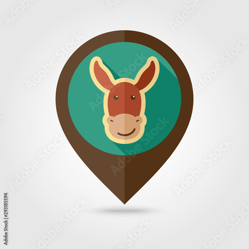 Donkey flat pin map icon. Animal head vector