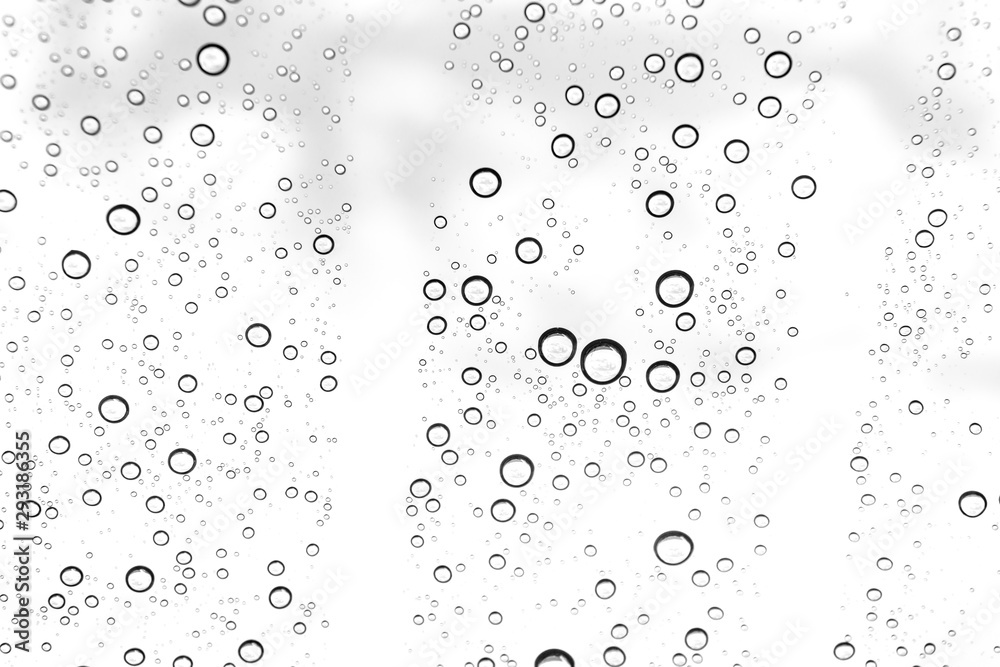 Rain drops on window glasses surface Natural Pattern of raindrops. Natural pattern of raindrops on white background for your design.