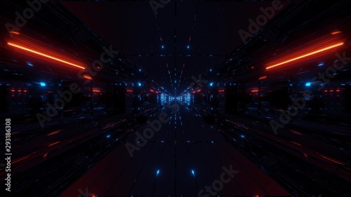 highly abstract futuristic glowing scifi tunnel corridor with many nice reflections 3d rendering wallpaper background