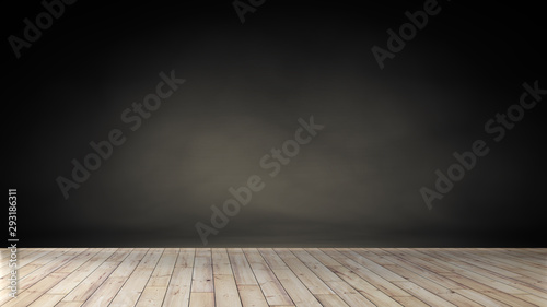 Idea of empty room with vintage wooden floor and large wall. used as background studio wall for display your products.