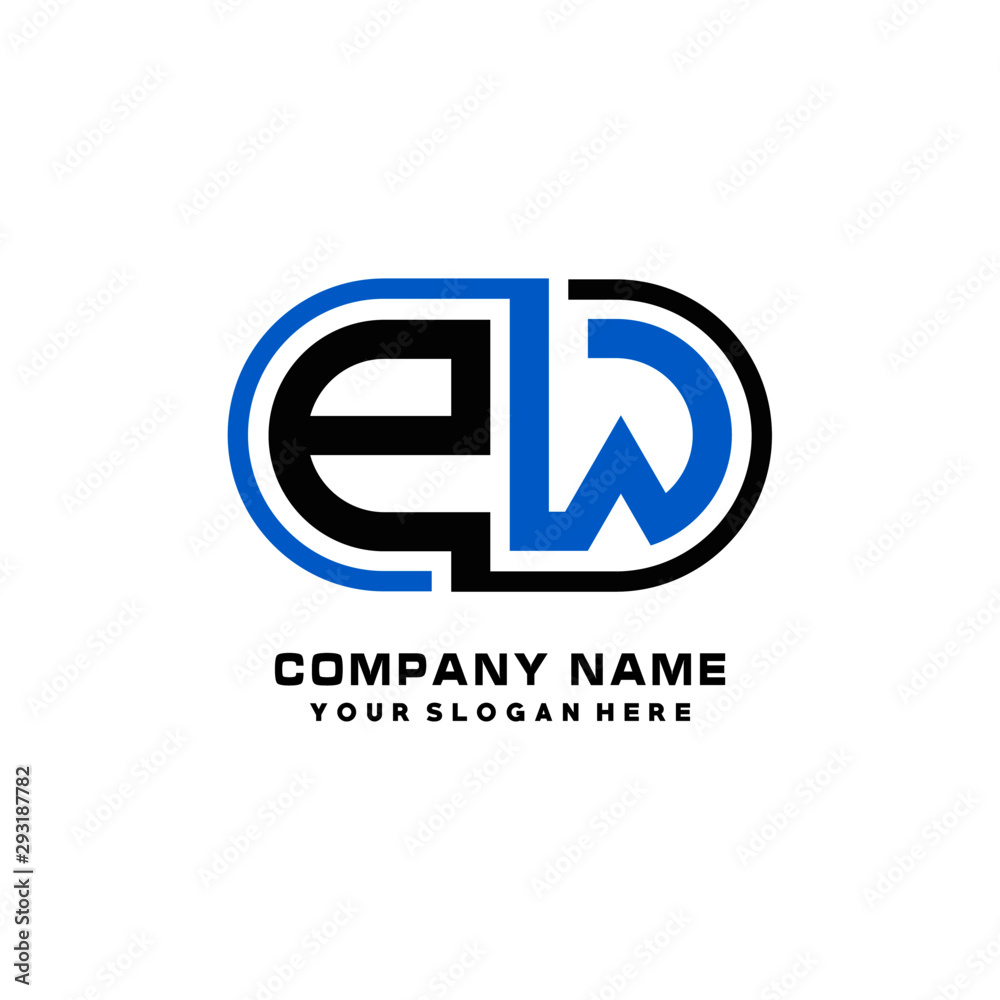 PW initial letters looping linked oval elegant logo blue, black PW initial letters looping linked oval elegant logo blue, black