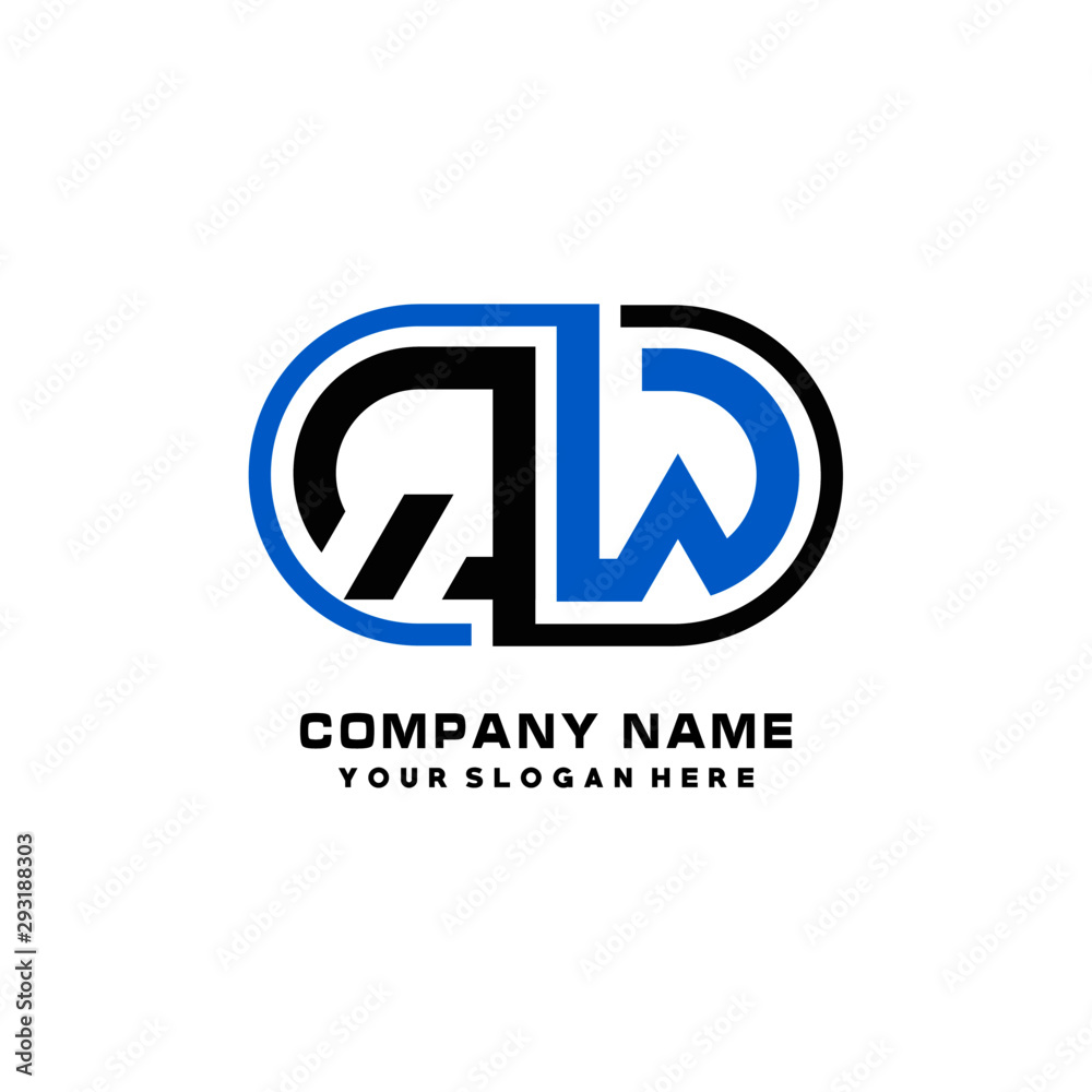 QW initial letters looping linked oval elegant logo blue, black QW initial letters looping linked oval elegant logo blue, black