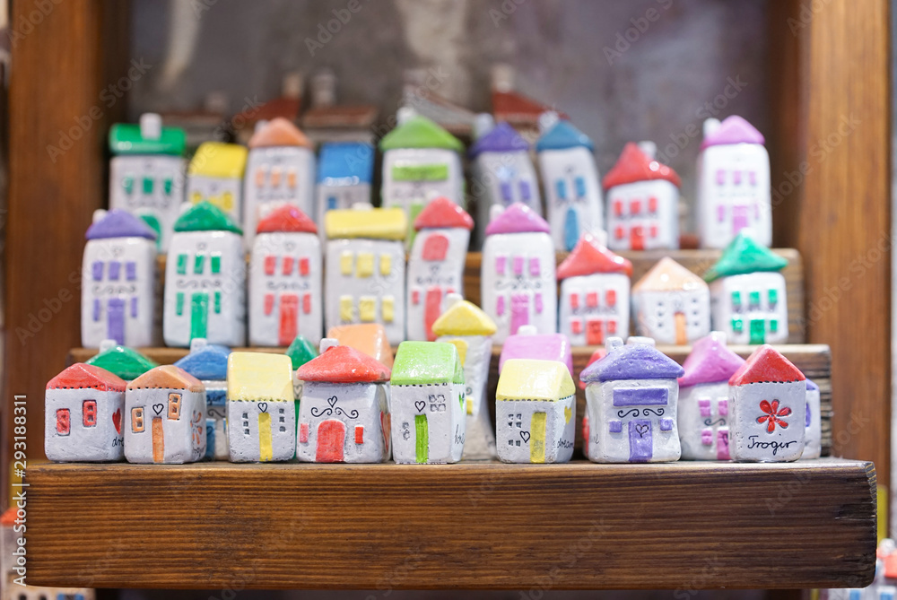 Souvenirs. Small and colorful houses are the popular and common souvenir from Croatia, selling at the weekend market.
