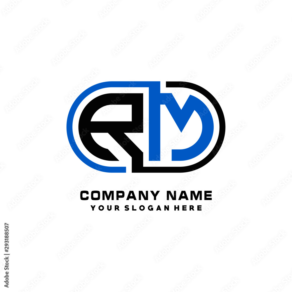 RM initial letters looping linked oval elegant logo blue, black RM initial letters looping linked oval elegant logo blue, black