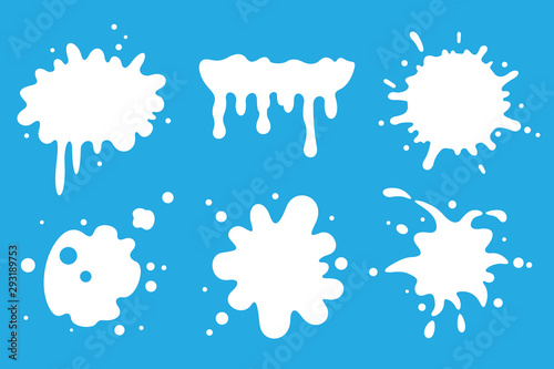 White milk splashes set drops and blots vector isolated icons.