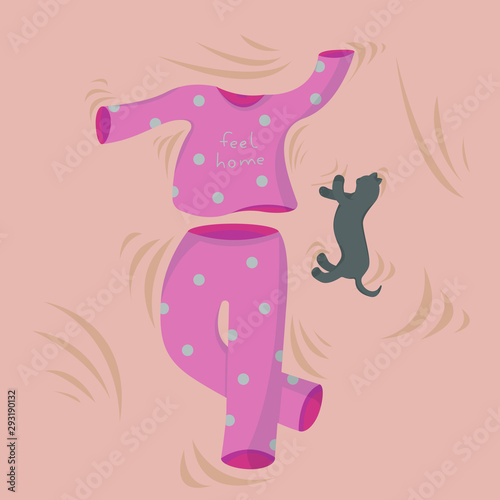 Comfortable pajamas lie on the bed 