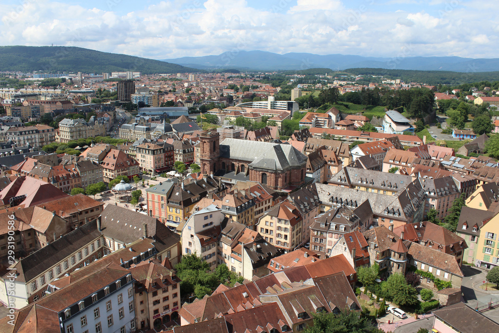 Aerial view of the old town of Belfort in the Franche-Comte area of France. View from the old citadelle.