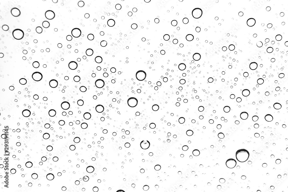 Rain drops on window glasses surface Natural Pattern of raindrops. Natural pattern of raindrops on white background for your design.