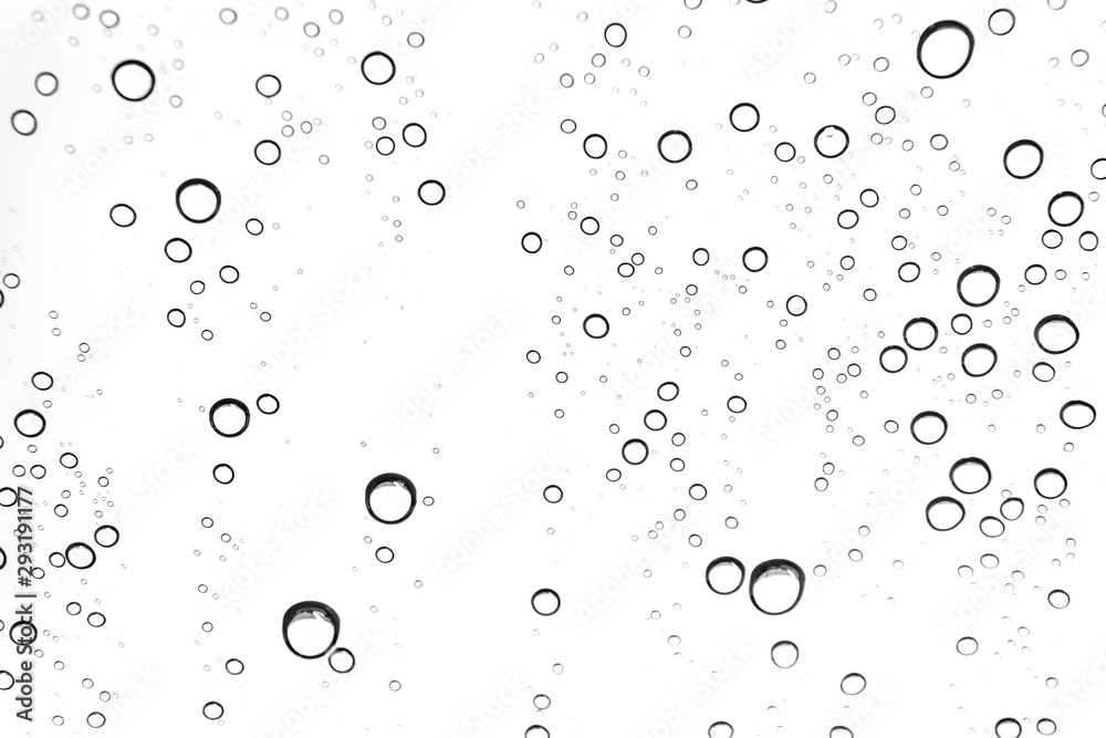 Rain drops on window glasses surface Natural Pattern of raindrops. Natural pattern of raindrops on white background for your design.