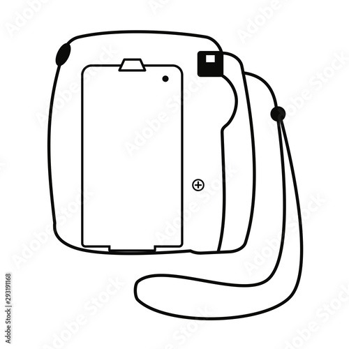 Vintage instant camera vector illustration, rear view.