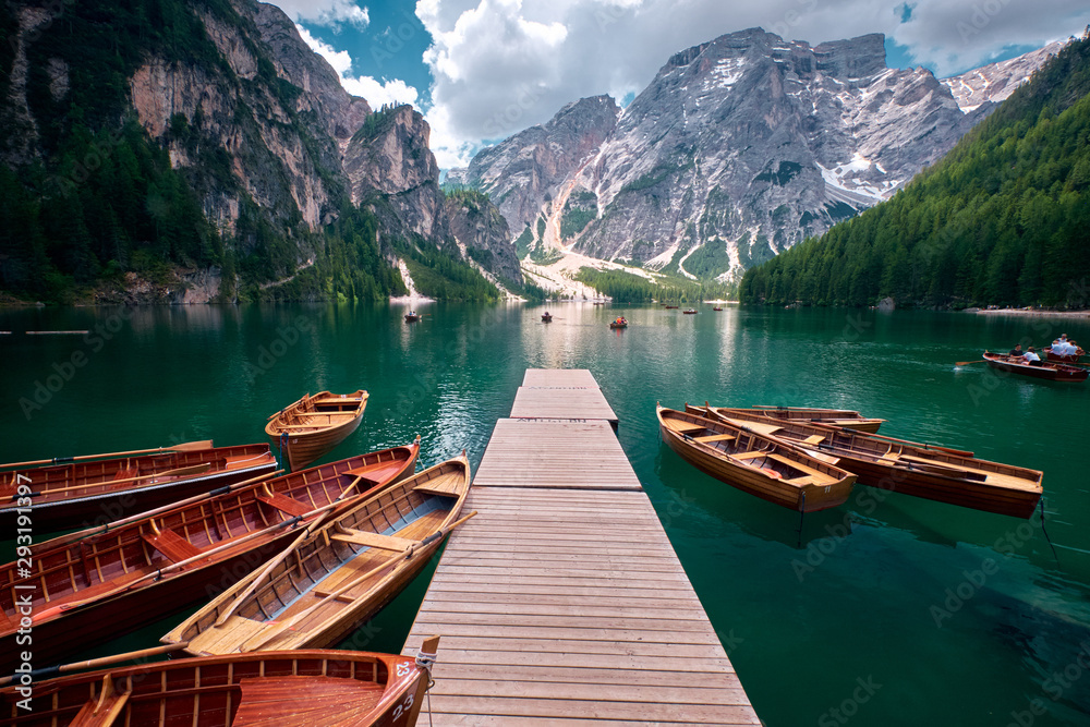 The landscape around Lake Braies or Pragser Wildsee, Italy The landscape around Lake Braies or Pragser Wildsee, Italy