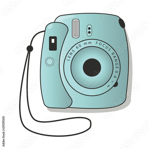 Vintage instant camera vector illustration, front view.