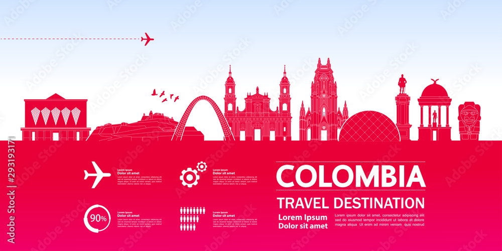 Colombia travel destination grand vector illustration.