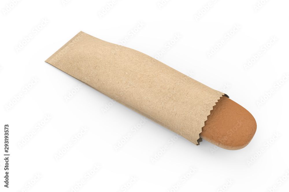Long Loaf of Bread in Kraft Paper Bag Mock up. 3d render illustration. Long Loaf of Bread in Kraft Paper Bag Mock up. 3d render illustration.