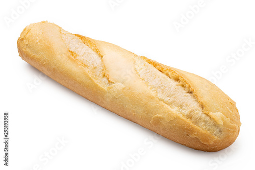 Traditional plain baguette isolated on white.