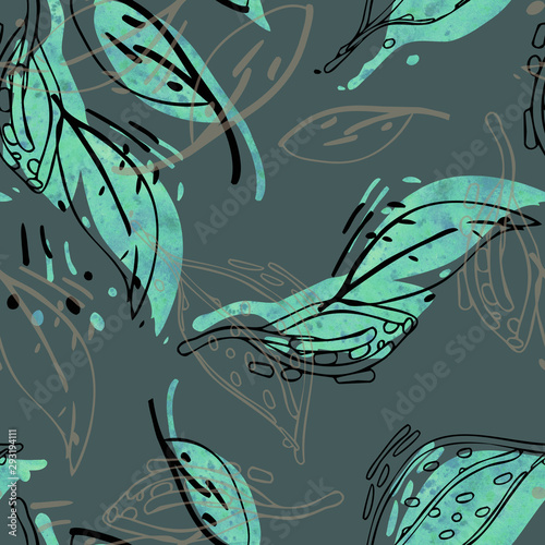 Stylized leaves seamless pattern.