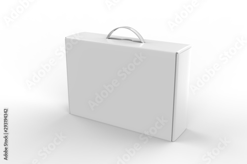 Foto Blank cardboard box with plastic handle for branding and mock up