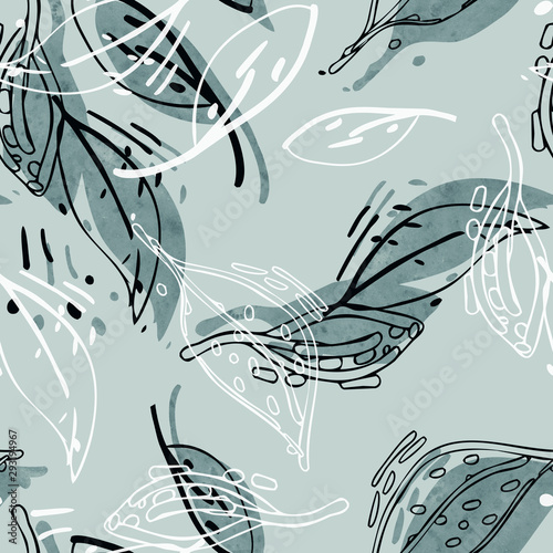 Stylized leaves seamless pattern.