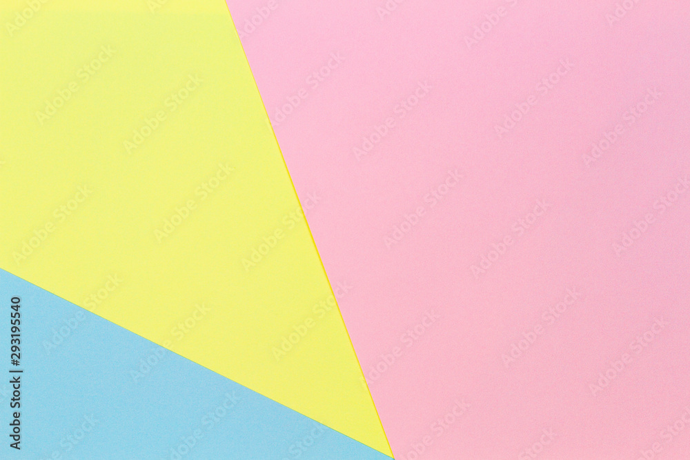 Abstract geometric shape pastel yellow, pink and blue color paper background