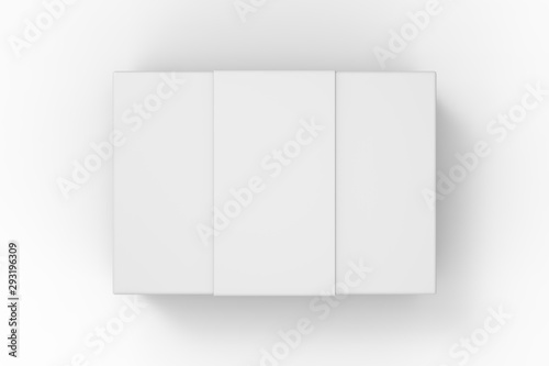 Blank neck box with paper ribbon label. 3d render illustration. © godesignz