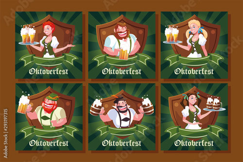 set of cards of people dressed with traditional German costume